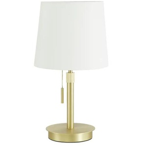 Trio Tischleuchte 1-flammig messing-matt Stoffschirm weiß - gold - Materialmix - 56,6 cm | Möbel Kraft