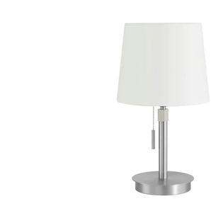 Trio Tischleuchte  1-flammig  Nickel-matt  Stoffschirm weiß   ¦ silber ¦ Maße (cm): H: 56,6