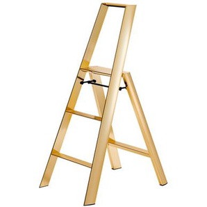 Trittleiter Lucano Thomas Merlo goldfarben, Designer Chiaki Murata, 133 cm. Höhe oberste Stufe 79x53x76 / 15.5 cm
