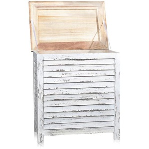 Truhe Wäschetruhe Aufbewahrungstruhe Shabby Stil weiß Holzkiste Lamellen Holzbox