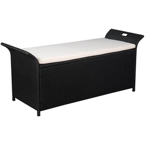 Truhenbank mit Polster 138 cm Poly Rattan Schwarz