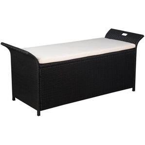 vidaXL Truhenbank mit Polster 138 cm Poly Rattan Schwarz
