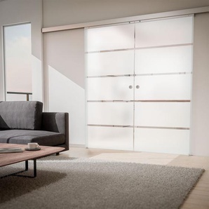 Tür doppelflügelige Schiebetür Glas Blockstreifen 1760 x 2035 Zimmertür Glasschiebetür - Griffmuschel