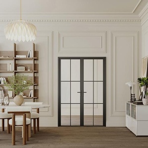 Tür-Set - zwei Flügel - Aluminium & Sicherheitsglas - 2 x 204 x 93 cm - Schwarz - SEROTO