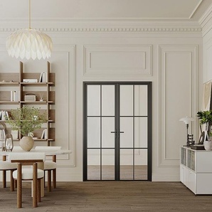 Tür-Set - zwei Flügel - Aluminium & Sicherheitsglas - 204 x 146 cm - Schwarz - SEROTO