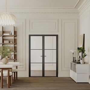 Tür-Set - zwei Flügel - wendbar - Aluminium & Sicherheitsglas - 204 x 146 cm - Schwarz - MASERU