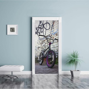 Türaufkleber Fahrrad vor Graffitiwand, BMX, Streetart
