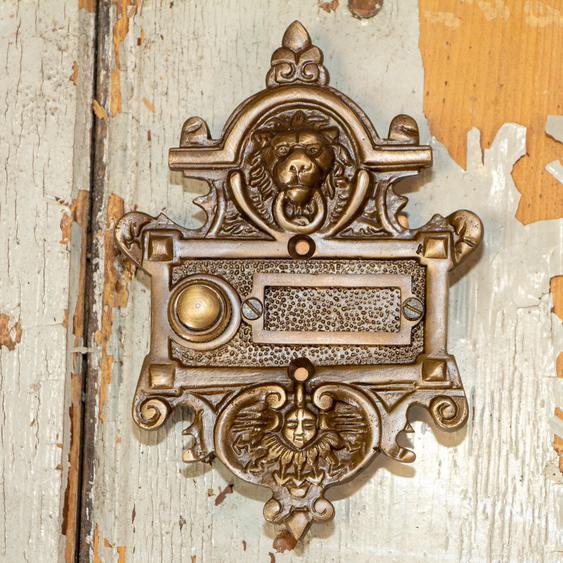 Haustür-Klingel aus Antik-Eisen gründerzeitliche Klingel Türklingel mit Engel 