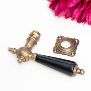 Türklinke, einzeln, schwarzer Porzellangriff | Messing patiniert