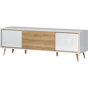 TV-Board HOME AFFAIRE Vida Sideboards Gr. B/H/T: 180 cm x 58 cm x 47 cm, 2, weiß (crystal white, pacific walnut) TV-Lowboards UV lackiert, hochglänzend, Soft-Close und Push-to-open Funktion