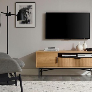 TV-Board SALESFEVER Sideboards Gr. B/H/T: 120 cm x 50 cm x 40 cm, mit Türe, Schublade und einem offenem Fach, 1, beige (natur, schwarz) TV-Lowboards Eiche Echtholzfurnier