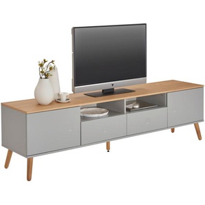 Tv-Element Dot, Grau, Eiche, Holzwerkstoff, Eiche, furniert, massiv, 2 Fächer, 2 Schubladen, 192x54x43 cm, Kleinmöbel