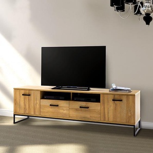 TV-Element Front & Korpus: Spanplatte, beschichtet Rückwand: HDF Hochdichte Faserplatte Griffe: Metall, lackiert Braun 201 x 60 x 44cm