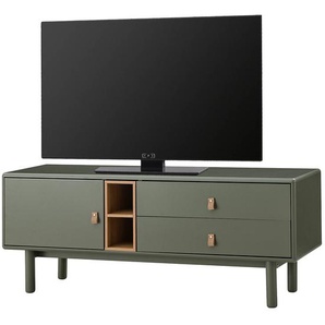 TV-Lowboard 140 cm Front & Korpus: MDF Mitteldichte Holzfaserplatte , lackiert Einsatz: Spanplatte, beschichtet Griff: Kunstleder Gestell: