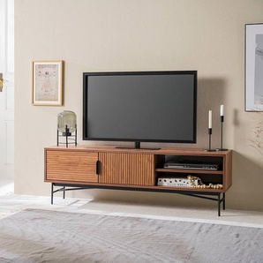 TV-Lowboard - 160 cm Front & Korpus: MDF Mitteldichte Holzfaserplatte , furniert & lackiert Gestell: Metall, lackiert Braun/Walnuss 160 x 50 x