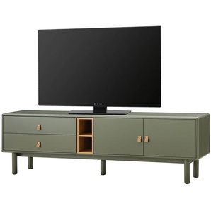 TV-Lowboard 180 cm Front & Korpus: MDF Mitteldichte Holzfaserplatte , lackiert Einsatz: Spanplatte, beschichtet Griff: Kunstleder Gestell: