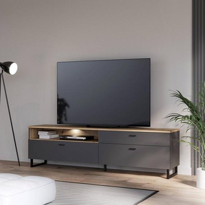 TV-Lowboard 205 cm Spanplatte, foliert Braun/Grau 205 x 58 x 41cm