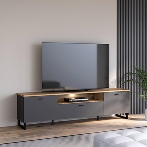 TV-Lowboard 215 cm Spanplatte, foliert Braun/Grau 215 x 58 x 41cm