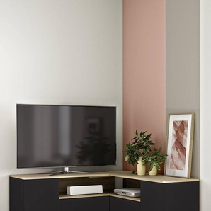 TV-Lowboard Angle 130 Spanplatte, beschichtet Schwarz/Schwarz/Eiche Dekor 130 x 40 x 46cm