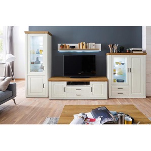 TV-Lowboard Front: MDF Mitteldichte Holzfaserplatte , melaminbeschichtet Korpus: Spanplatte, melaminbeschichtet Griffe: Metall, lackiert Weiß