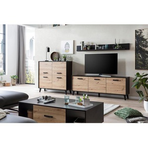 TV-Lowboard I Spanplatte, melaminbeschichtet Schwarz/Beige 186 x 68 x 39cm