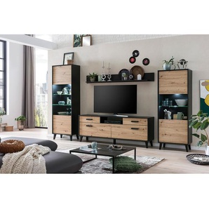 TV-Lowboard II Spanplatte, melaminbeschichtet Schwarz/Beige 186 x 68 x 39cm
