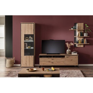 TV-Lowboard Front: MDF Mitteldichte Holzfaserplatte , beschichtet Korpus: Spanplatte, beschichtet Absetzung, Griffe & Gestell: Aluminium,