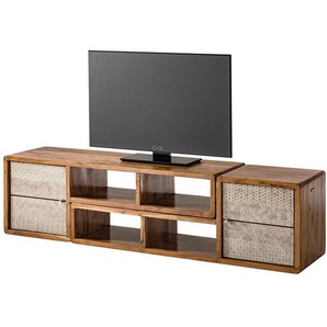 TV-Lowboard Front: Massivholz Akazie, foliert Korpus: Massivholz Akazie, lackiert Griffe: Metall, lackiert Braun 174 x 45 x 40cm