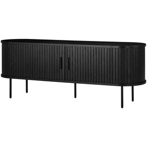 TV-Lowboard Front & Korpus: MDF Mitteldichte Holzfaserplatte , furniert & lackiert Füße: Metall, pulverbeschichtet Schwarz/Eiche Schwarz 150cm