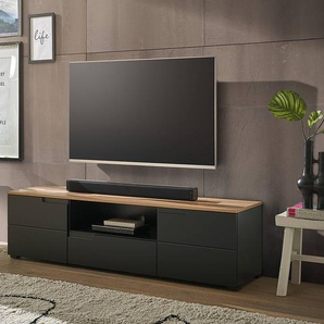 TV-Lowboard Front: MDF Mitteldichte Holzfaserplatte , foliert Deckplatte & Korpus: Spanplatte, beschichtet Schwarz/Schwarz 165 x 42 x 40cm