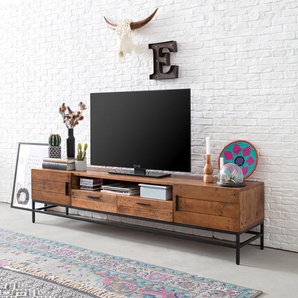 TV-Lowboard 200 cm - 1 Fach Front & Korpus: Altholz Pinie, lackiert Griffe & Gestell: Metall, pulverbeschichtet Braun 200 x 50 x 45cm