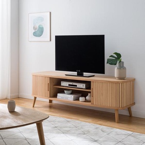 TV-Lowboard Front & Korpus: MDF Mitteldichte Holzfaserplatte , furniert Füße: Massivholz Eiche, lackiert Braun/Beige/Eiche 160 x 53 x 50cm