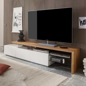 TV Lowboard in Weiß mit Eiche Massivholz