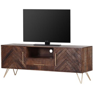 TV-Lowboard Korpus: Massivholz Akazie, gebeizt & lackiert Gestell & Griffe: Eisen, pulverbeschichtet Braun 175 x 60 x 43cm