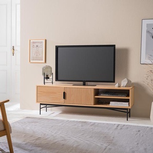 TV-Lowboard - 160 cm Front & Korpus: MDF Mitteldichte Holzfaserplatte , furniert & lackiert Gestell: Metall, lackiert Beige/Eiche 160 x 50 x