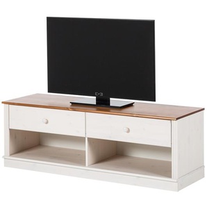 Massives TV-Lowboard Korpus: Massivholz Kiefer, lackiert Deckplatte: Massivholz Kiefer, gebeizt Weiß/Kiefer Weiß/Kiefer Honig 140 x 45 x 45cm