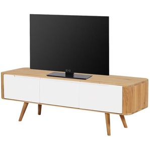 TV-Lowboard Front: MDF Mitteldichte Holzfaserplatte , lackiert Korpus & Beine: Massivholz Wildeiche, geölt Weiß/Wildeiche 135 x 42cm