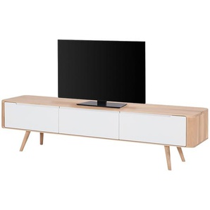 TV-Lowboard Front: MDF Mitteldichte Holzfaserplatte , lackiert Korpus & Beine: Massivholz Wildeiche, geölt Weiß/Wildeiche hell geölt 180 x 42cm