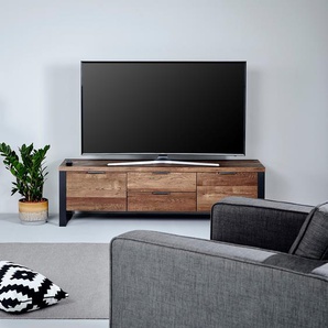 TV-Lowboard Loop Front & Korpus: Spanplatte, foliert Griffe & Gestell: Stahl, pulverbeschichtet Braun/Eiche Rustikal Dekor 152 x 45 x 40cm