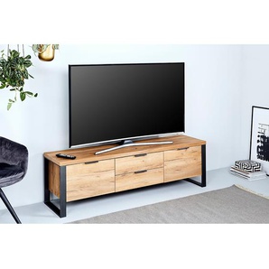 TV-Lowboard Loop Front & Korpus: Spanplatte, foliert Griffe & Gestell: Stahl, pulverbeschichtet Braun/Eiche Dekor 152 x 45 x 40cm