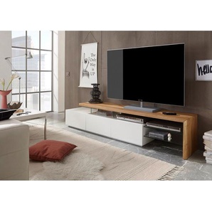 TV-Lowboard Molios II Front & Korpus: MDF Mitteldichte Holzfaserplatte , lackiert TV-Aufsatz: Massivholz Eiche, lackiert Absetzung: Glas