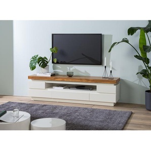 TV-Lowboard II Deckplatte: MDF Mitteldichte Holzfaserplatte , foliert Front & Korpus: MDF Mitteldichte Holzfaserplatte , lackiert Weiß/Eiche