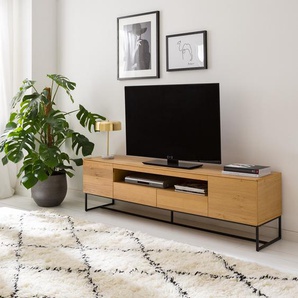 TV-Lowboard - Breite 181 cm Front & Korpus: MDF Mitteldichte Holzfaserplatte , furniert & lackiert Gestell: Eisen, pulverbeschichtet Braun 181