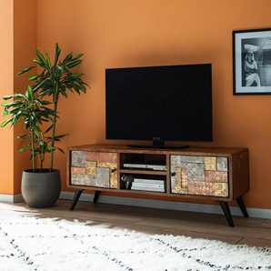 TV-Lowboard Orient Front: Massivholz Akazie, foliert Korpus: Massivholz Akazie, lackiert Griffe & Füße: Metall, lackiert Multicolor 148 x 55 x