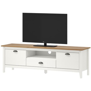TV-Lowboard II Front & Korpus: Massivholz Kiefer, lackiert Griffe: Eisen, lackiert Weiß/Weiß 158 x 49 x 40cm