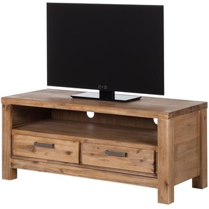 TV-Lowboard I Massivholz Akazie, gebeizt & lackiert Seitenwände: MDF Mitteldichte Holzfaserplatte , furniert, gebeizt & lackiert Braun/Beige