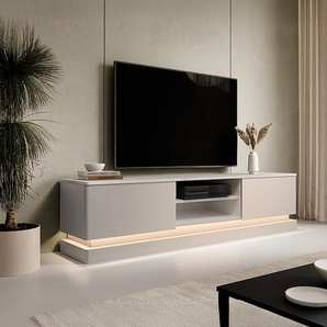 TV-Möbel - 2 Schubladen & 2 Ablagefächer - Mit LED-Beleuchtung - MDF - Beige & Marmor-Optik Weiß - DEVIKA von Pascal MORABITO
