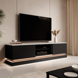 TV-Möbel - 2 Schubladen & 2 Ablagefächer - Mit LED-Beleuchtung - MDF - Schwarz - Marmor-Optik - DEVIKA von Pascal MORABITO