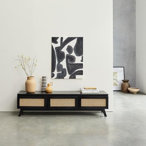 TV-Möbel aus massivem Mindi und schwarzem Rohrgeflecht 160 cm