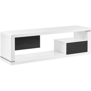 TV-Möbel Weiß und Schwarz MDF Platte 140 x 39 cm Hochglanz Niedrig mit Stauraum 2 Schubladen 1 Regal Offen Modern Minimalistisch Wohnzimmer